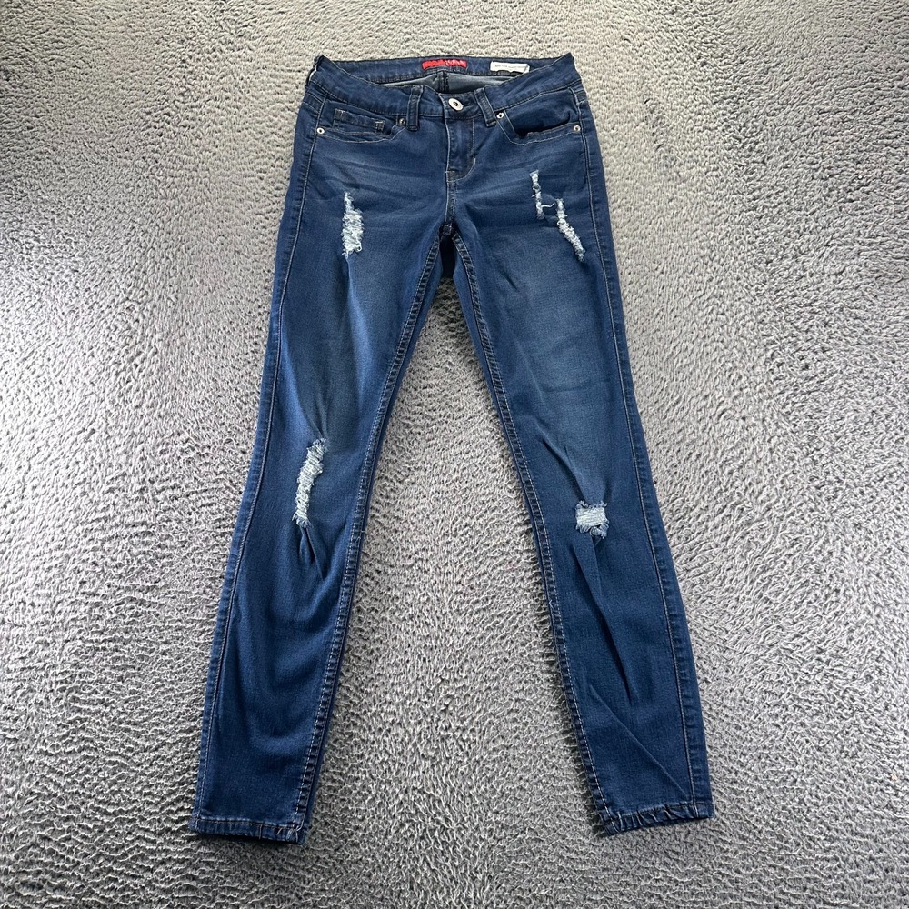 Guess Power Jeans Womens 28x29 Blue Cotton Denim Skinny‎ Low-Rise Distressed
